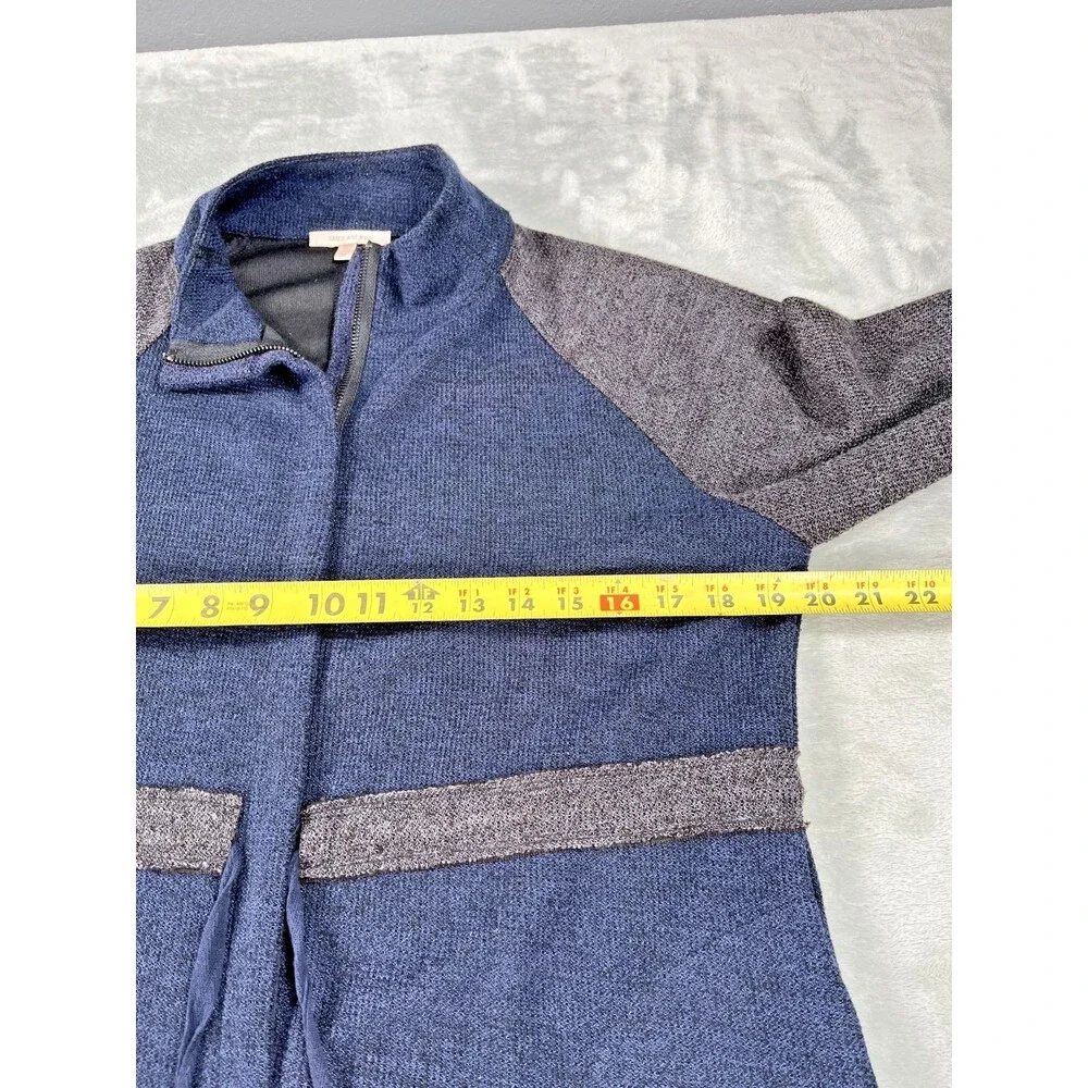 Skies Are Blue Contrast Panel Zip Up Cardigan Jacket Drawstring Blue Grey Medium